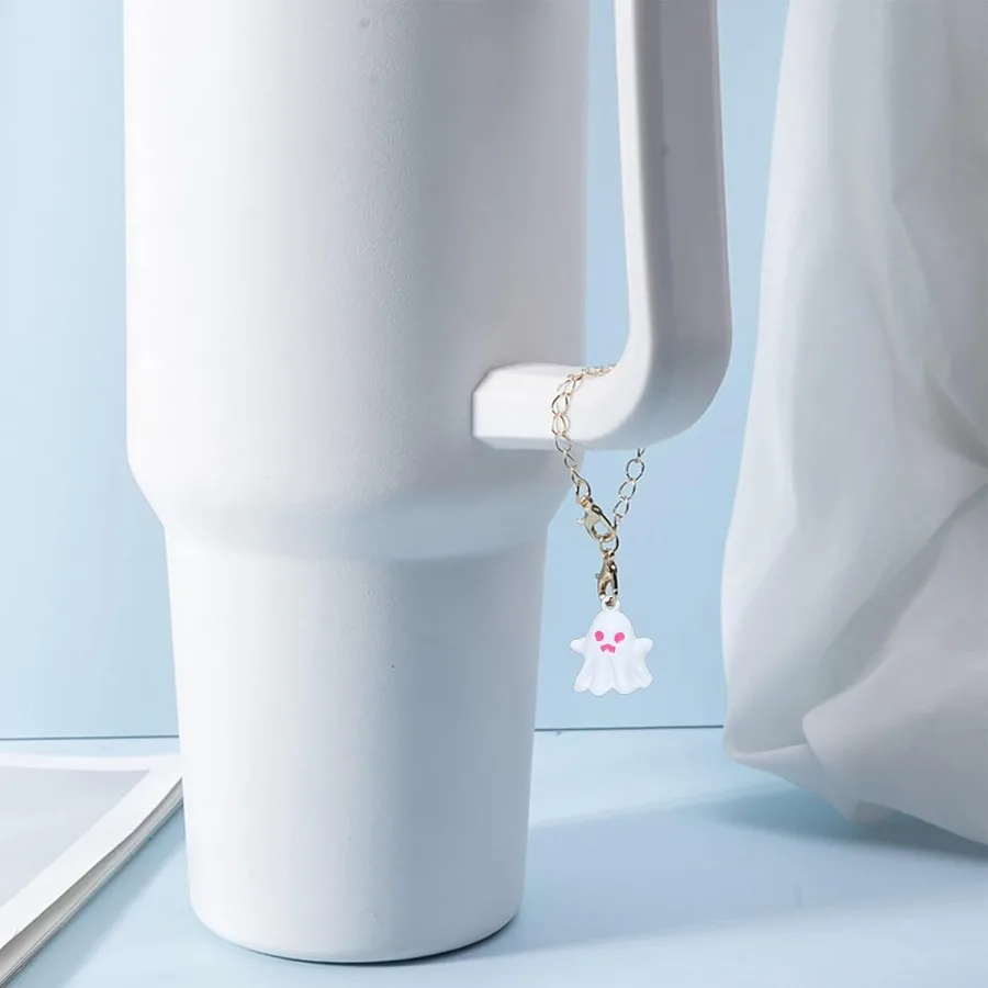 هالوين شبح القش كوف كاب ل ستانلي كوب 2 قطعة 10 مللي متر لطيف سيليكون القش Toppe ل تعثر مع 2 قطعة شبح السحر Peolized S #4