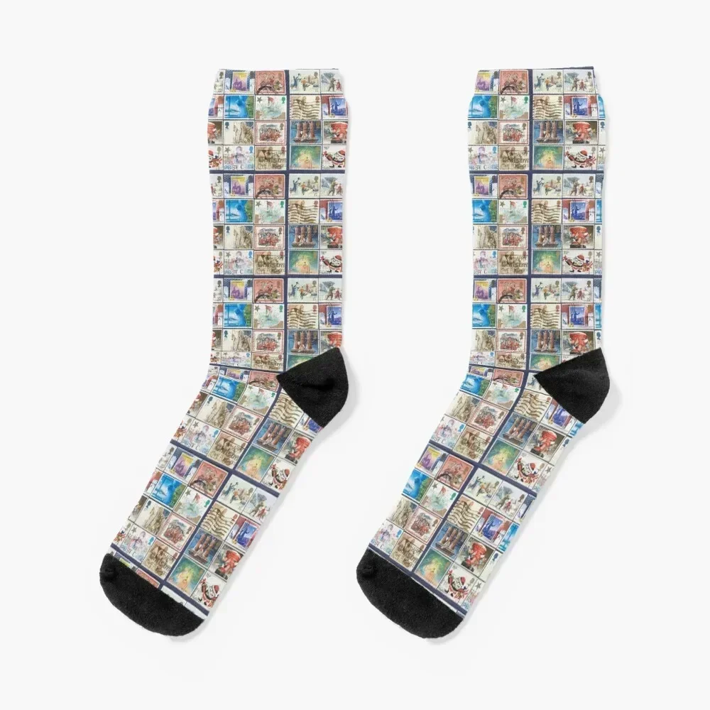 Set of Christmas postage stamps.Background. Socks Thermal man winter luxury heated Men's Socks Women's