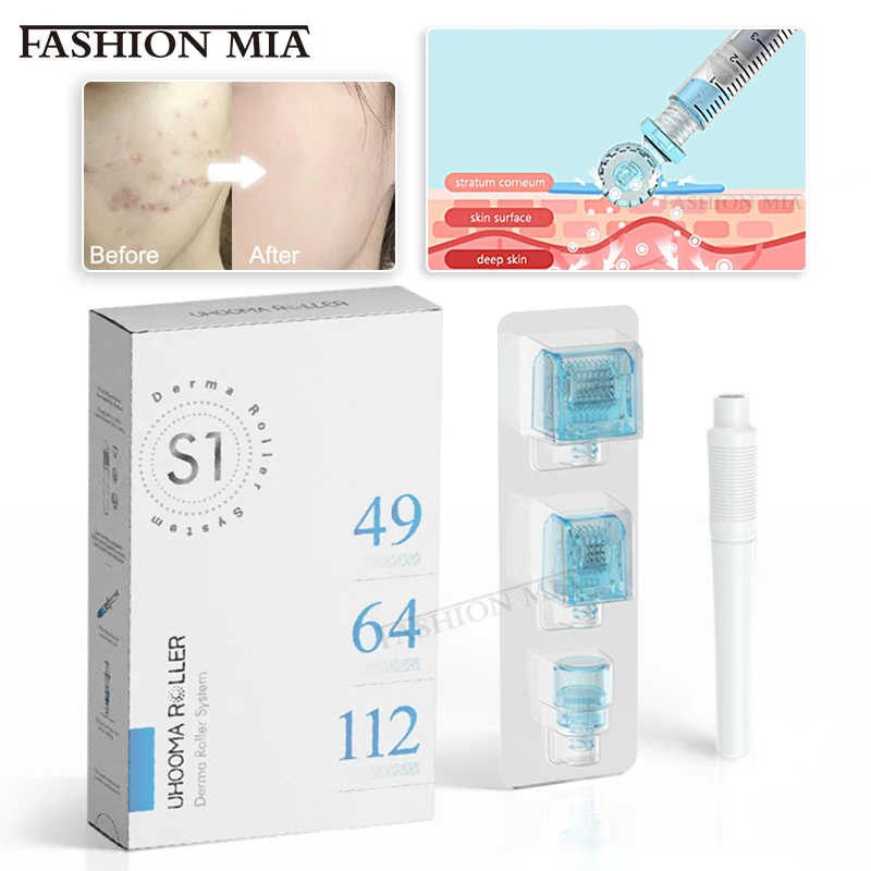 3 in 1 Derma Roller 49pin 64pin 112pin Hydra Titan Stempel Derma Mikron adel mit Schraubens pritzen behandlung Derma roller Nadeln