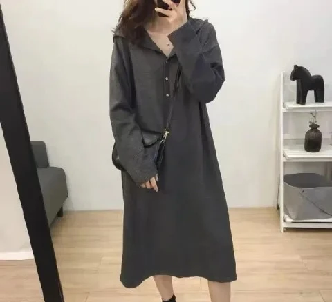 Abito con cappuccio a linea A Minigonna a maniche lunghe Abito t-shirt casual comodo con stampa a squame di pesce in puro colore