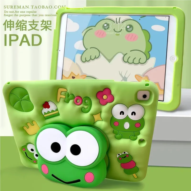 

Детский чехол для iPad 9, 8, 7-го поколения для iPad Air 2 3 4 5 10,9 2024 Mini 6 Pro 11A16, телескопический кронштейн с мультяшной большой глазкой лягушкой