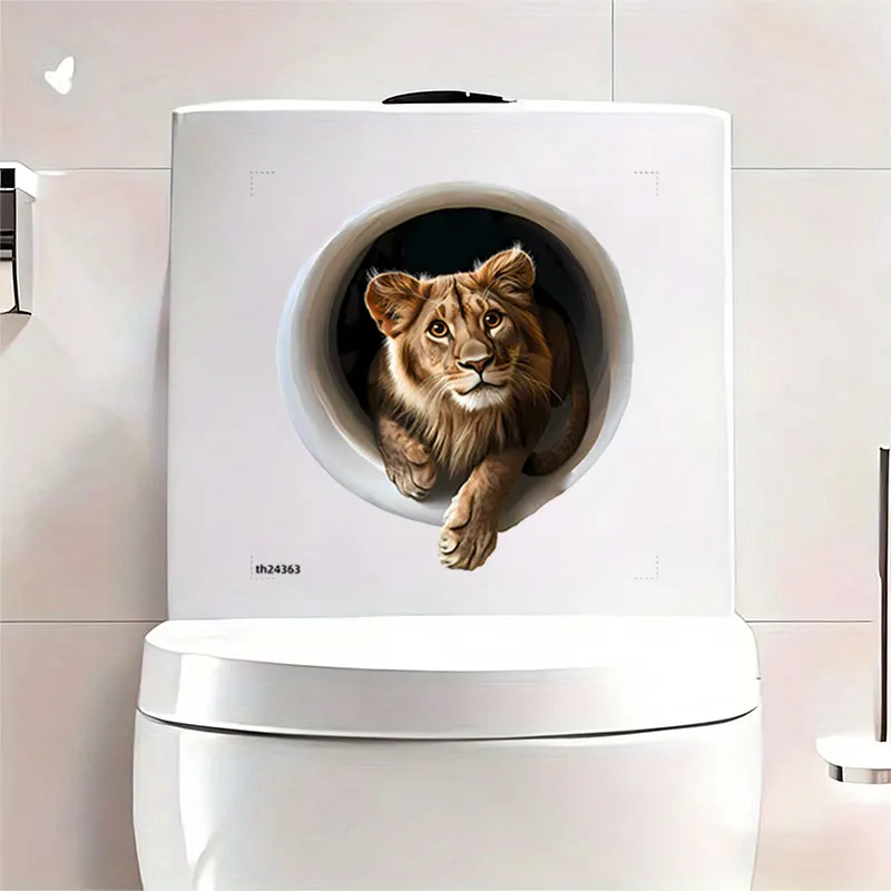 2D Flat 1Pc Fun and Cute Pet-Themed Wall Sticker, Featuring a Little Lion Poking Its Head Out of a Pipe Design, Suitable for Toilet Seats, Bathroom Glass, Bedrooms, Refrigerators, Washbasins, Cabinets, Doors and Windows, and Wall Decals. Fun and Attractive Stickers That Are Practical and Easy to Use, Creating a Warm and Fun Space. a Creative and Thoughtful Gift for Family, Friends, and Loved Ones