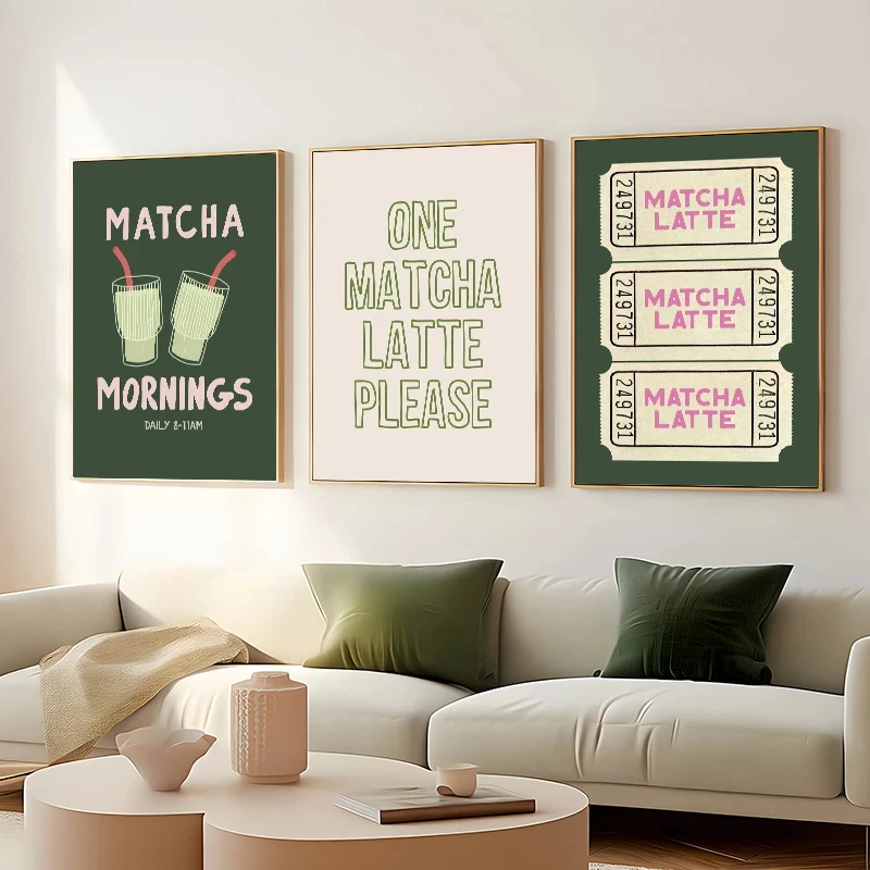 1pc frameless Canvas Painting Matcha Series Poster Print Minimalist Canvas Art Pictures Home for Living Room and Kitchen Wall Mo