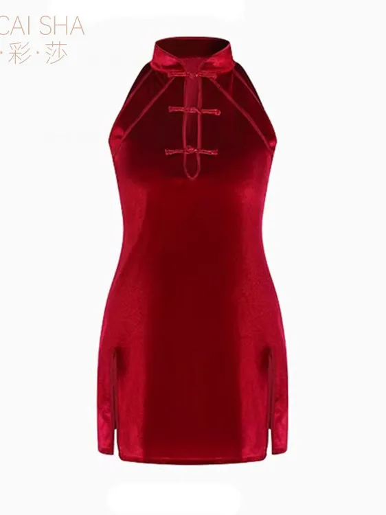 الملابس الداخلية المخملية شيونغسام Hanfu الورك موحدة ملابس خاصة G6XE النساء فستان الدانتيل والتطريز الفساتين فام الكتف e فتاة الزي G6XE