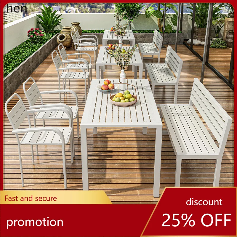 HXL Outdoor Plastic Wood Table and Chair Set for Courtyard, Simple Open-Air Balcony Tea Table and Chair Combination