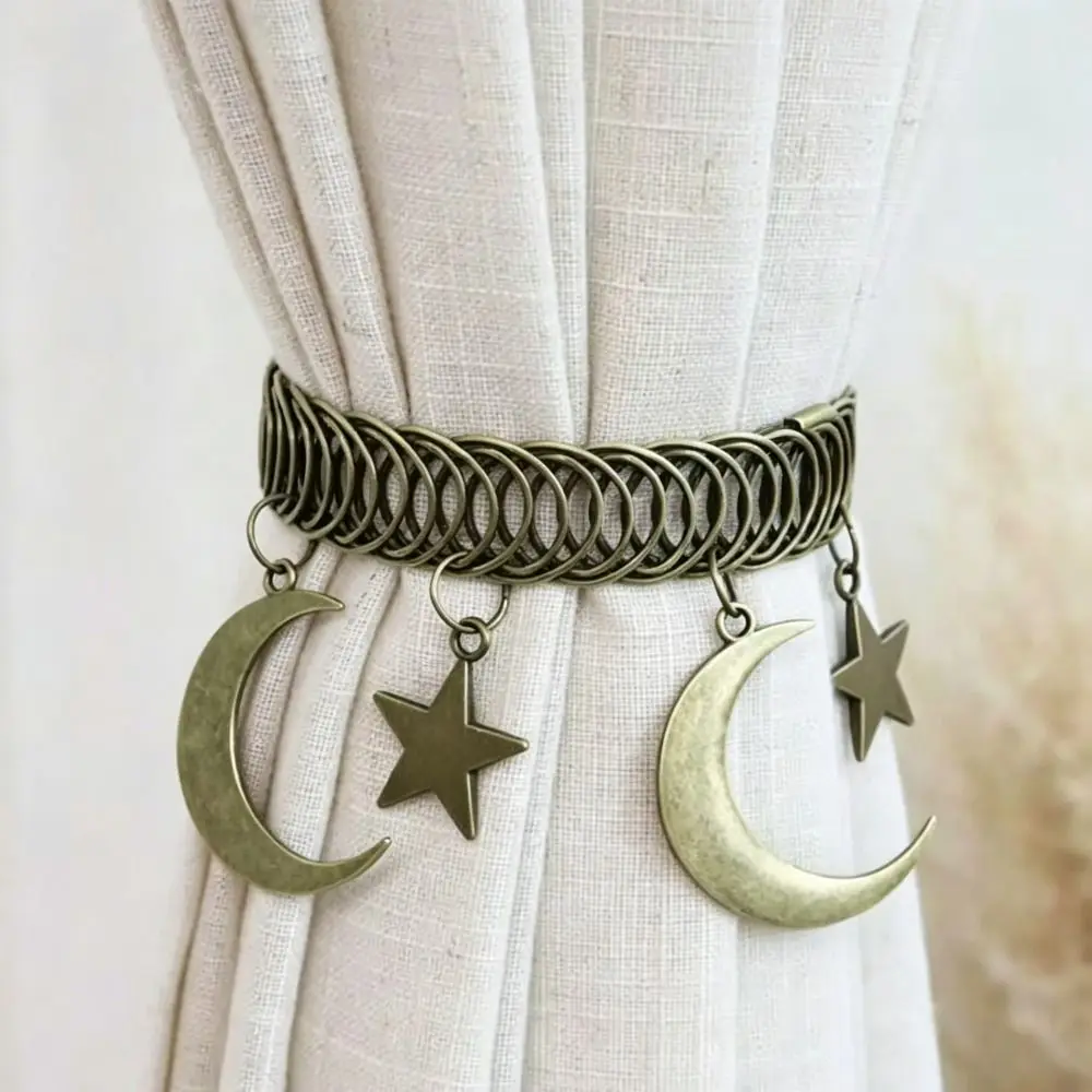 1pc Vintage Metal Curtain Tiebacks Star Moon Design Spring Curtain Holdbacks Elastic Curtain Clip Bedroom