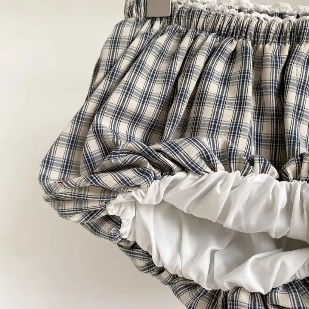 Neue Y2k Retro-Karo-Shorts im süßen Stil, koreanischer Chic, Shorts mit elastischem Bund, Vintage-Design, lässige Bloomer-Shorts für den Alltag. – Detail 10