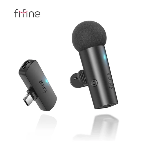 Imagen 1 del producto FIFINE-micrófono Lavalier inalámbrico para teléfono/tableta, minimicrófono condensador tipo C para vídeo, entrevista, Vlog, YouTube, Recording-M6