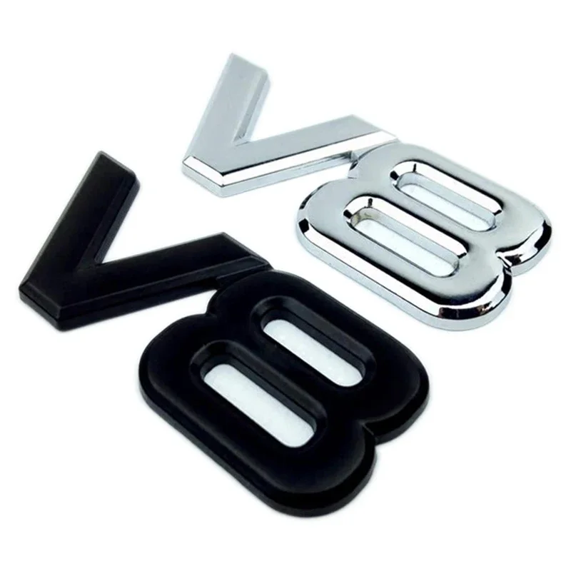 Auto Metal Alloy 3D V8 Logo Engine Displacement Trunk Rear Car Badge Decal Chrome V8 Side Wing Emblem Sticker Car Styling