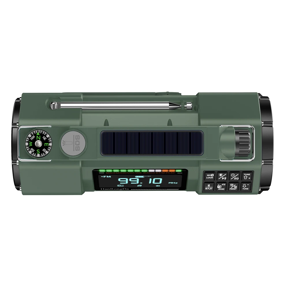 

Ручное аварийное радио FM/MW/SW/VHF/WB с функцией SOS-сигнала, светодиодным фонариком, Bluetooth-динамиком и солнечной зарядкой для дома и улицы