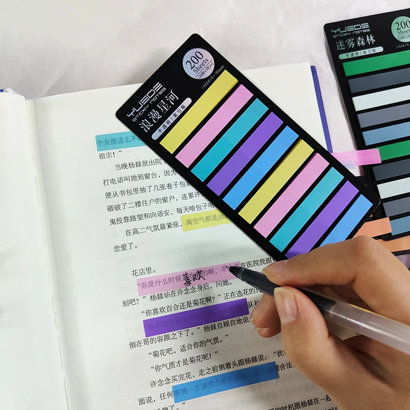 KindFuny 200 Sheets Color Stickers Transparent Flags Sticky Note Posted It Page Bookmark School Office Stationery