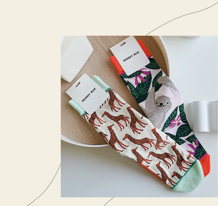 Fashion Colorful Spring Autumn Stocking Women's Socks Plant Hedgehog Slothsi Cotton Socks Personality Straight Trendy Socks