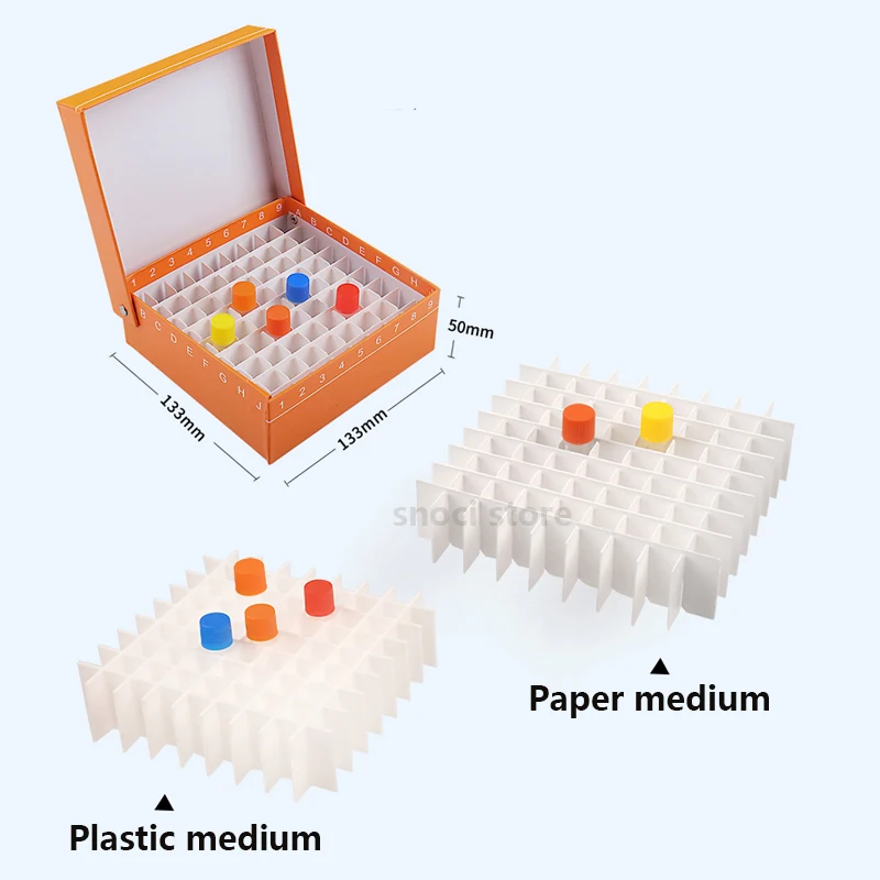 Laboratory Test Tube Box with lid Cryotube box 81-holes flip-lid Tubes boxes with lid for 1.5ml 1.8ml 2ml test tubes, 1 piece