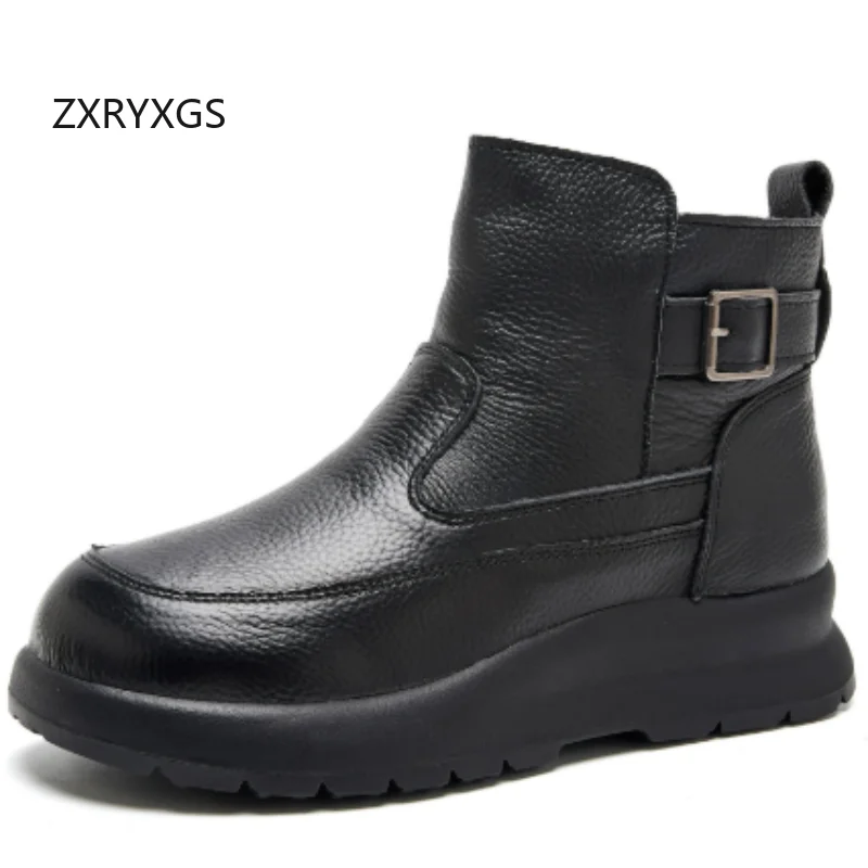 ZXRYXGS Promotion Top Cowhide Wool Boots Warm Snow Boots Thick Sole Wedges Shoes Woman New Winter Boots Cotton Shoes 2025