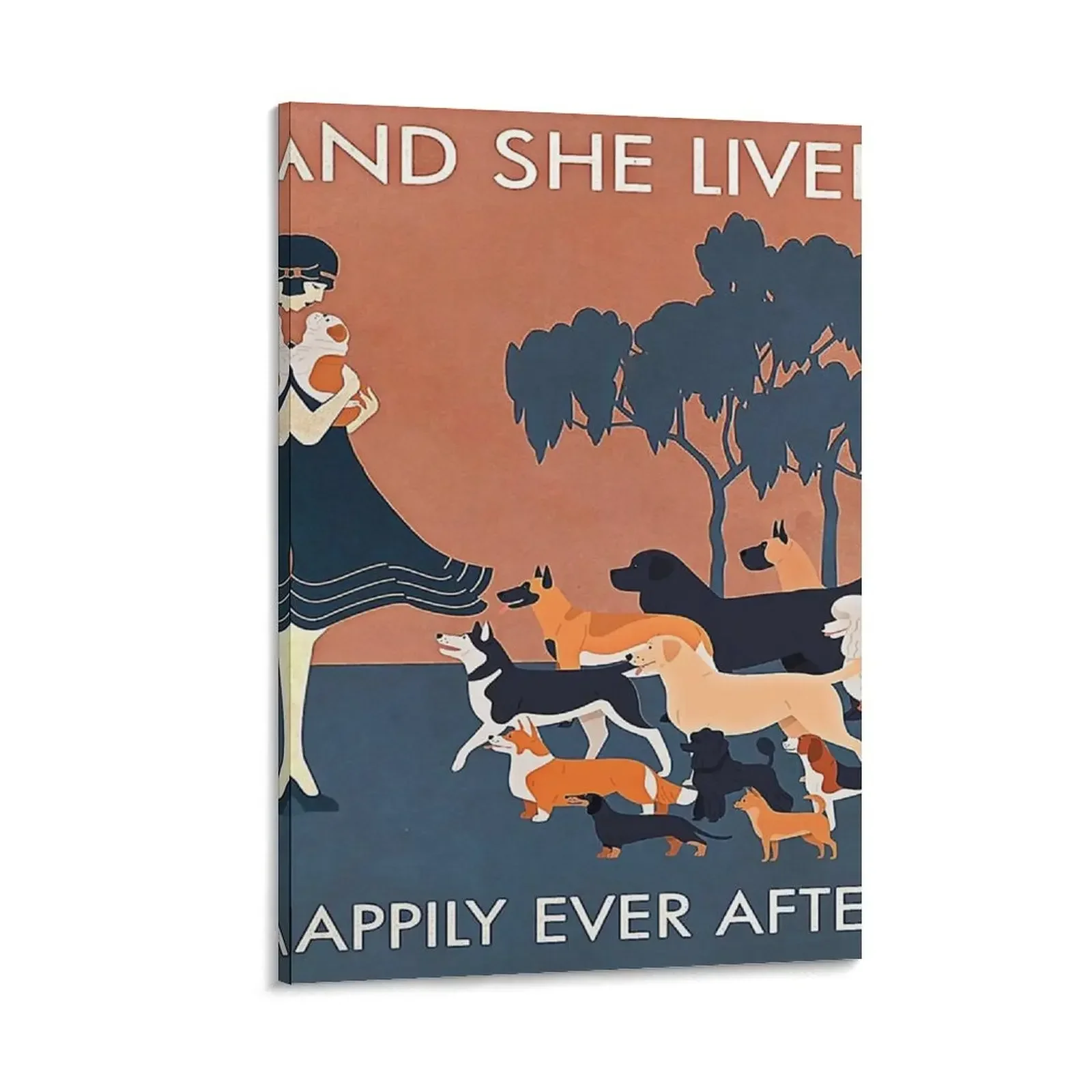 

Vintage Girl And Dog And She Lived Happily Ever After Canvas Painting bedrooms decor Paintings on the wall Home decoration