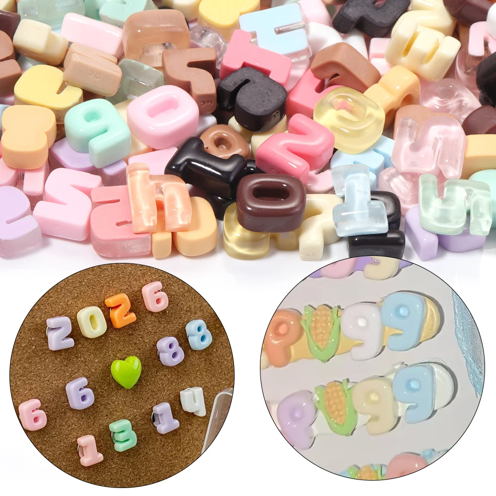 20pcs Mix Sweet Candy Color Numbers Mini Small Resin Letter Patch DIY Cream Glue On Hair Clip Phone Case Decoration Accessories