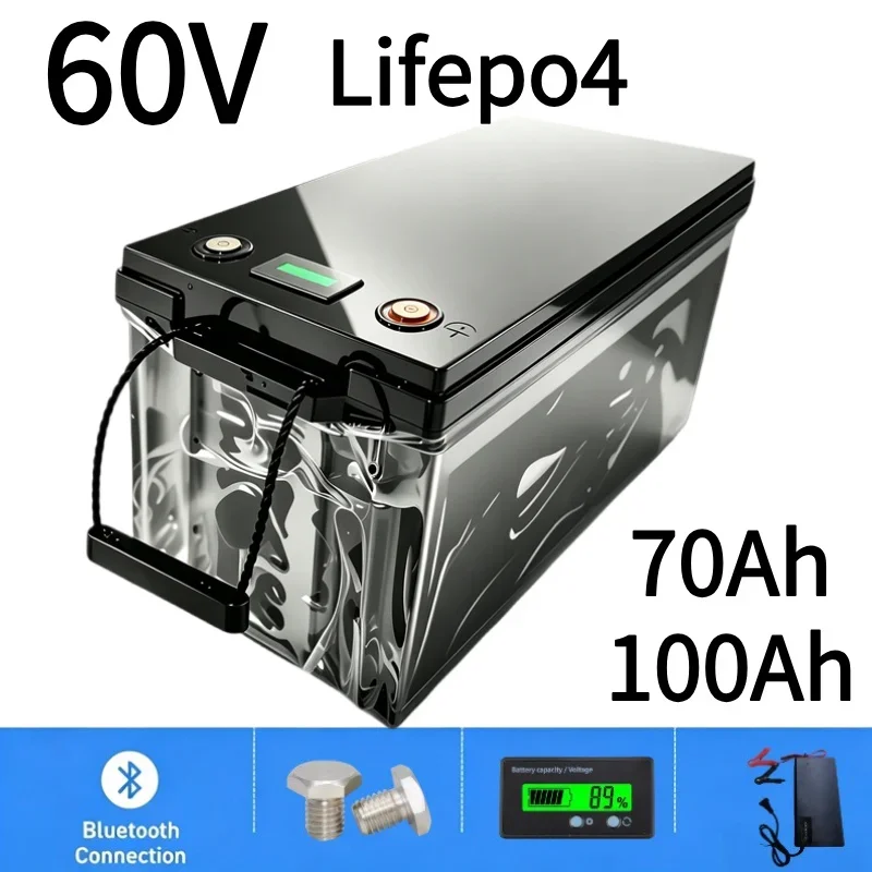 60V LiFePO4 Battery 70Ah 100Ah Built-in 100A BMS Bluetooth 60V Lithium Iron Phosphate Battery Pack for Electric Motorcycle Scoot