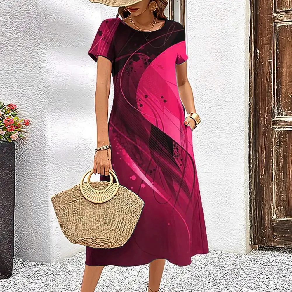 Fashion Tie-dye Striped Women Elegant Mini Dresses Summer Short Sleeve 3D Print Gradient Street Ladies Casual Dress 3XL Big Size