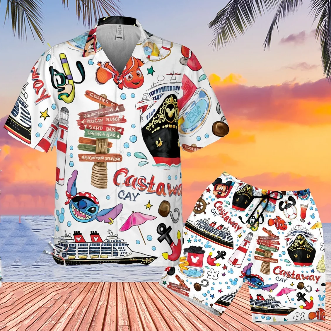 Pirate Mickey Hawaiian Shirt Beach Shorts Men Women Casual Short Sleeve Shirt Set Disney Hawaiian Shirt Mickey Casual Shorts