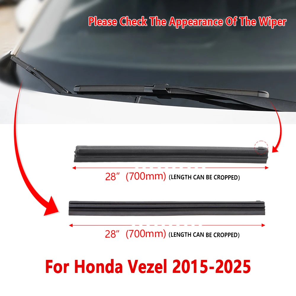 Wiper Rubber Strip for Honda Vezel 2015 2016 2017 2018 2019 2020 2021 2022 2023 2024 2025 Car Wiper Refill Accessories 1Pair