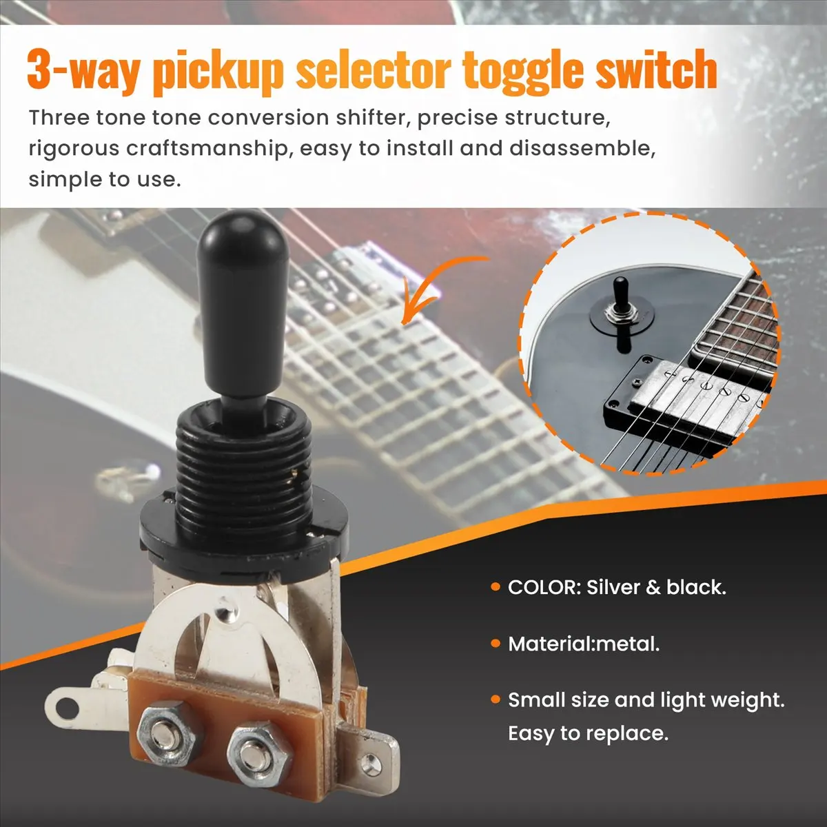 New Arrival Fashion Metric 3 Way Short Straight Guitar Toggle Switch Pickup For Electric Guitar,Silver & black(Pack Of 2)