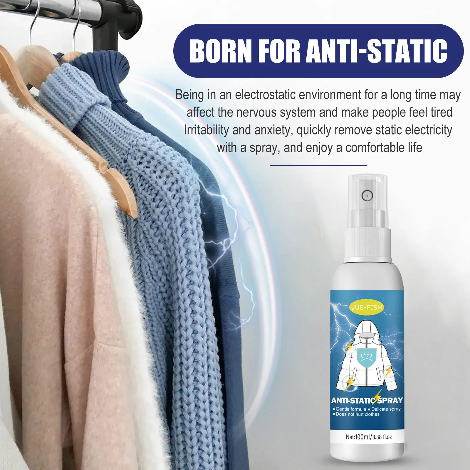 100g Anti Static Spray Multifunction Quick Static Electricity Removal Clothes Hair Sweater Quilt Household Portable Static Spray