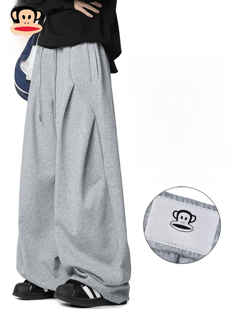 

Мужские летние тонкие повседневные брюки PaulFrank в стиле ретро с широкими штанинами, свободные прямые брюки с эффектом драпировки, удобный свободный крой