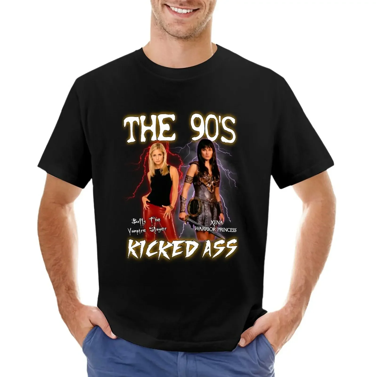 Xena & Buffy 90s T-Shirt oversized t shirt plain black t shirts men