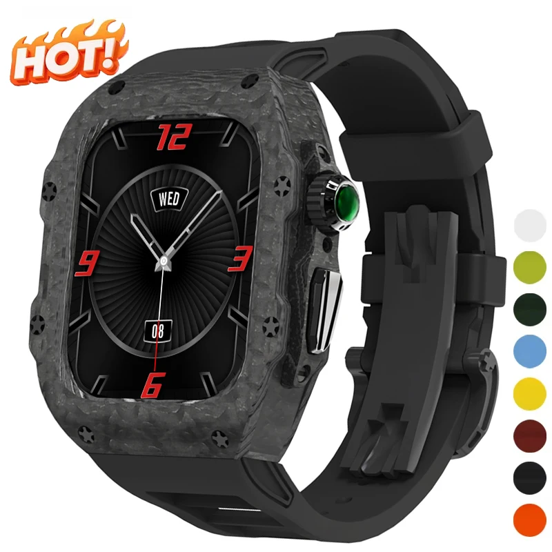 

Комплект модификации из углеродного волокна для Apple Watch 11, 10, 9, 8, 7, 6, 5 SE, силиконовый спортивный ремешок для iWatch 42, 49 46 45 44, ремонт ремешка для чехла