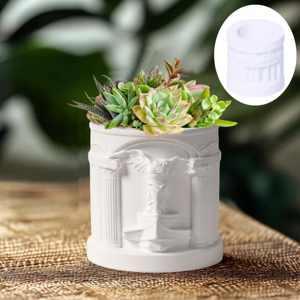 DIY Victory Goddess relief circular plant flowerpot resin silicone mold Victory God relief storage box gypsum molds