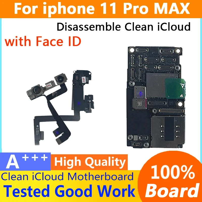 Full Chip Motherboard for iPhone 11 Pro Max, 100% Winking Board, Face ID, Unlocked Logic, IOS, Clean Free iCloud, replacement