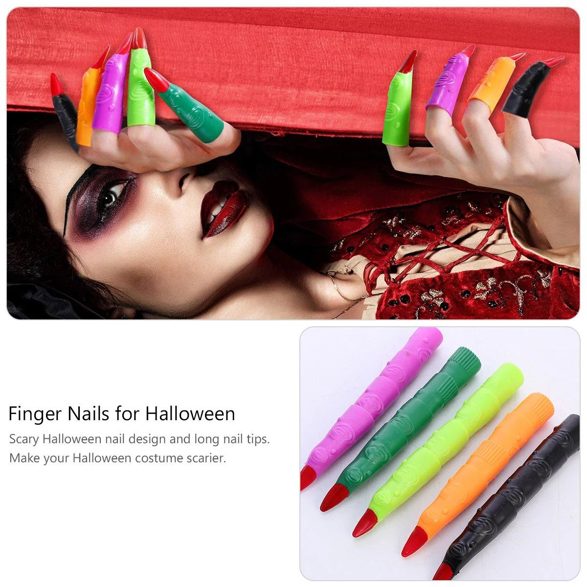 20 Pieces Finger Cots Witch Fingers Fake Nail Role Play Nails Halloween Toys False Plastic for Child