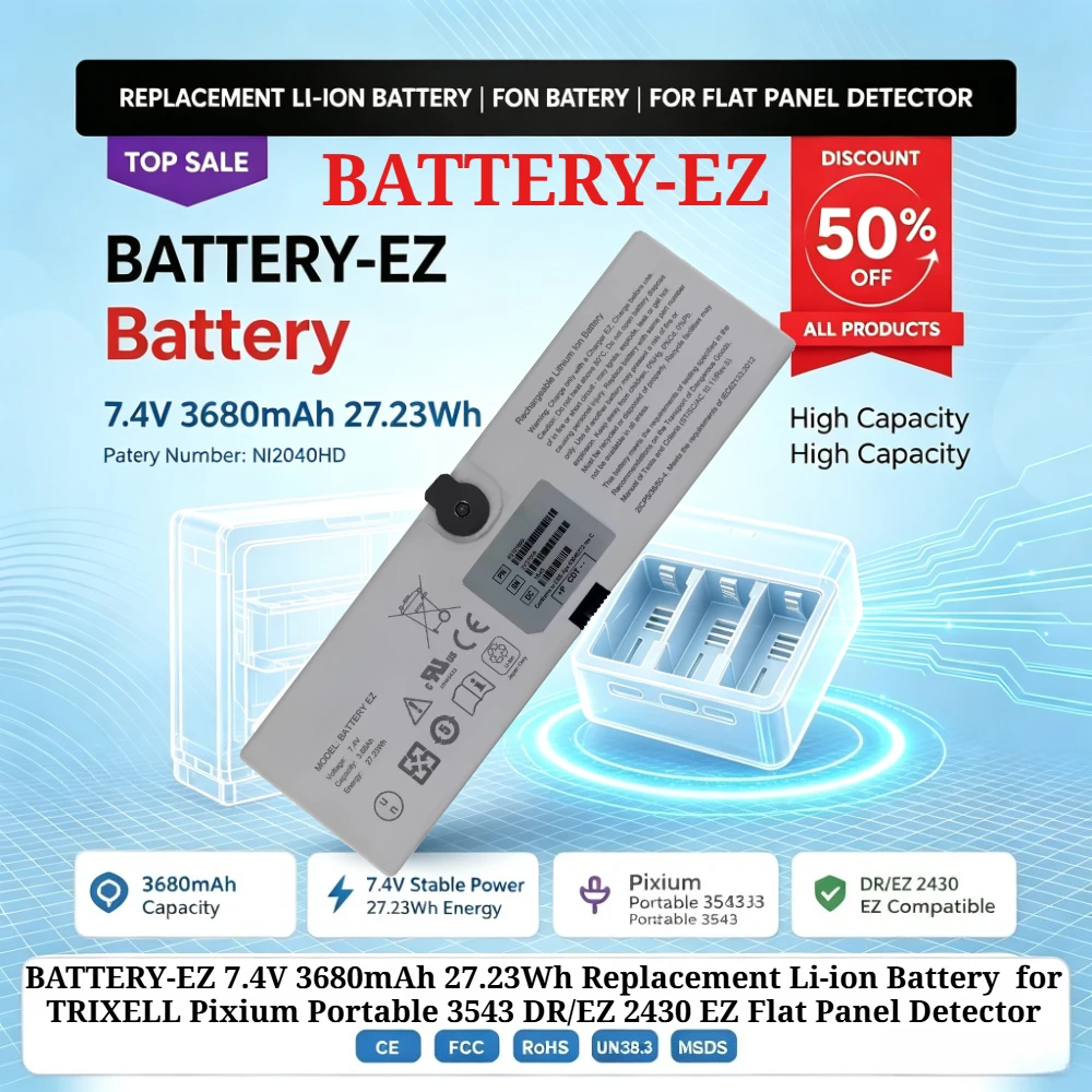 BATTERY-E Z 7.4V 3.68Ah 27.23Wh Replacement Li-ion Battery  for TRIXELL Pixium Portable 3543 DR/E Z 2430 E Z Flat Panel Detector