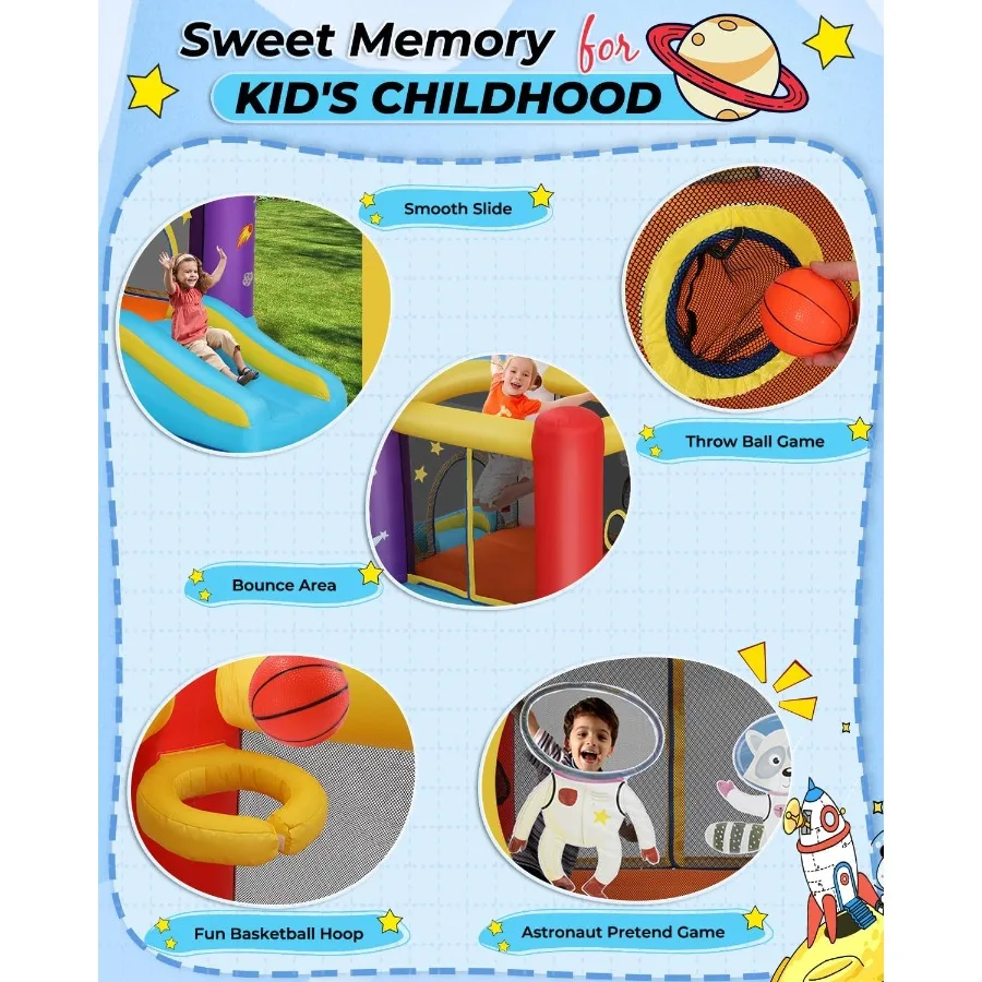 Whubefy Inflatable Bounce House with Slide for Indoor Outdoor Family Fun Featuring Jumping Area Throw Ball Game Fun Photography