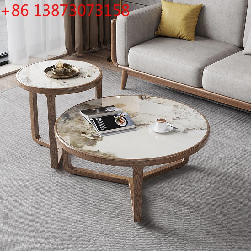 Slate coffee table Nordic all solid wood size round combination small apartment living room sofa balcony