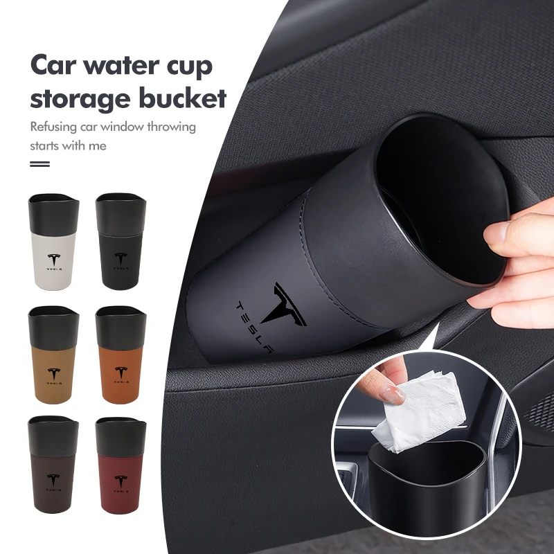 Car Mini Trash Can Cup Holder Accessory Garbage Organizer For Tesla Model 3 Y S X 2021 Roadster Cybertruck Juguete