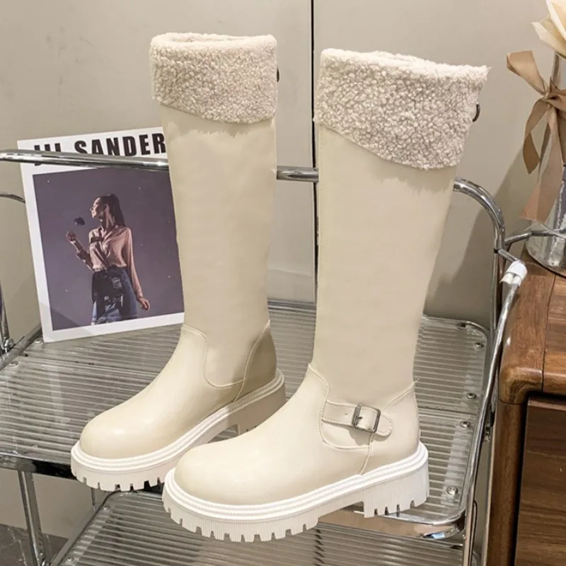 

Women Heeled Long Boots 2025 Winter Plush Shoes Fashion Elegant New Trends Knee Boots Designer Classical Dress Pumps Zapatillas