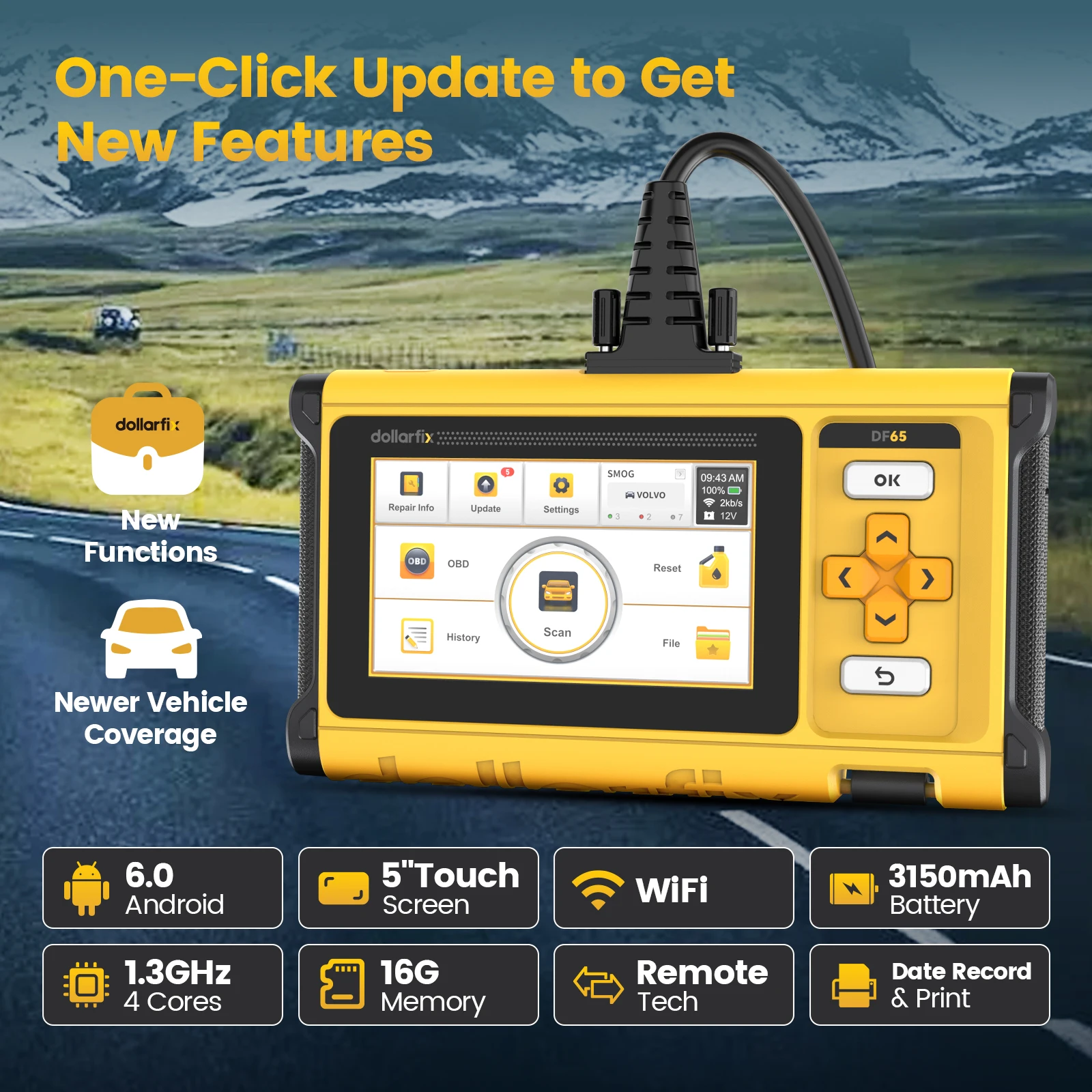 DollarFix DF65 OBD2 Auto Scanner tools ECM/TCM/ABS/SRS 4 System car Diagnosis Scan Tool 10 Reset Oil/EPB/ETS/SAS/TPMS LifeFree