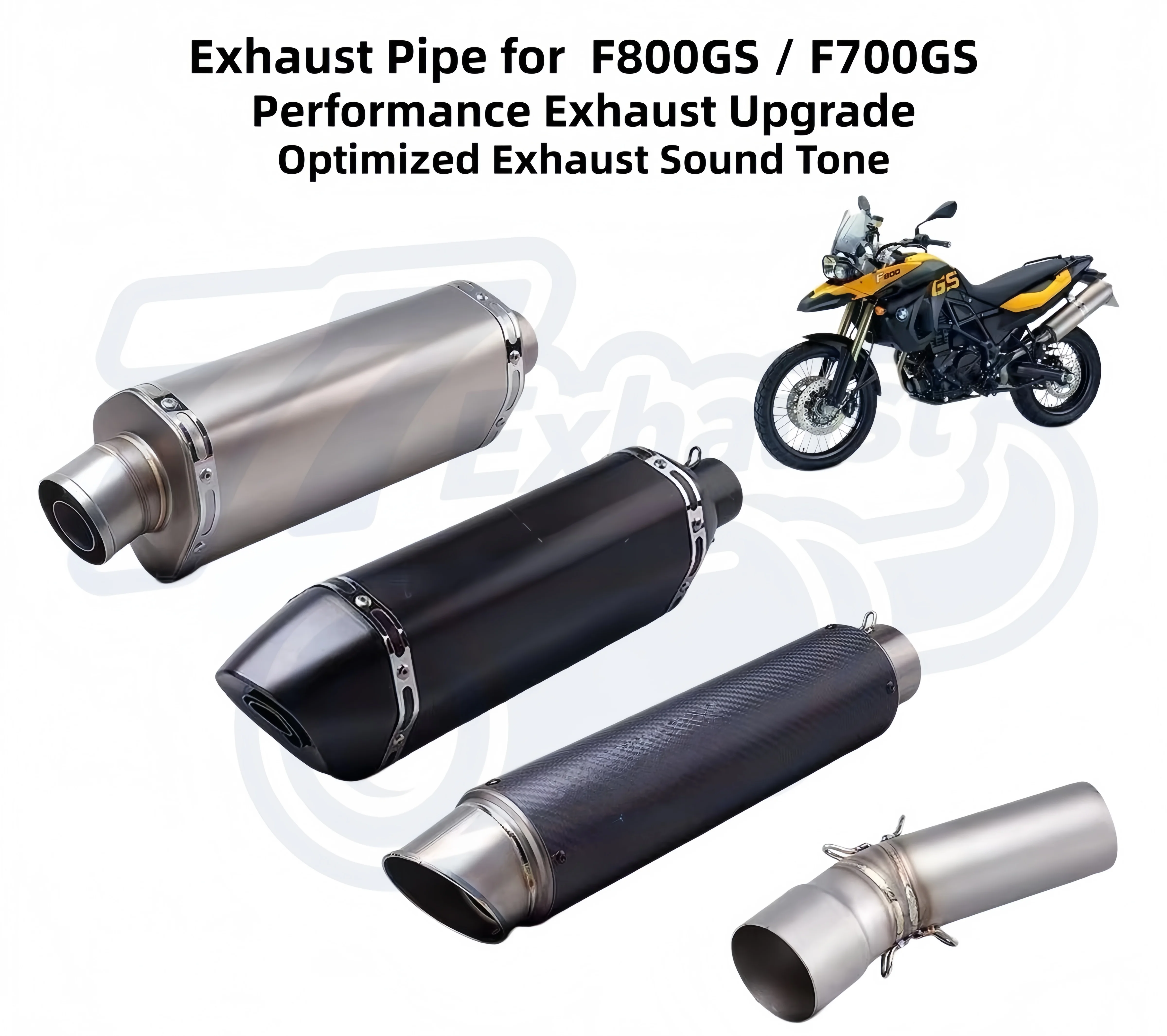 Aftermarket exhaust specially for  F700GS / F800GS, modified dedicated mid & rear exhaust, rear muffler with 51mm diameter