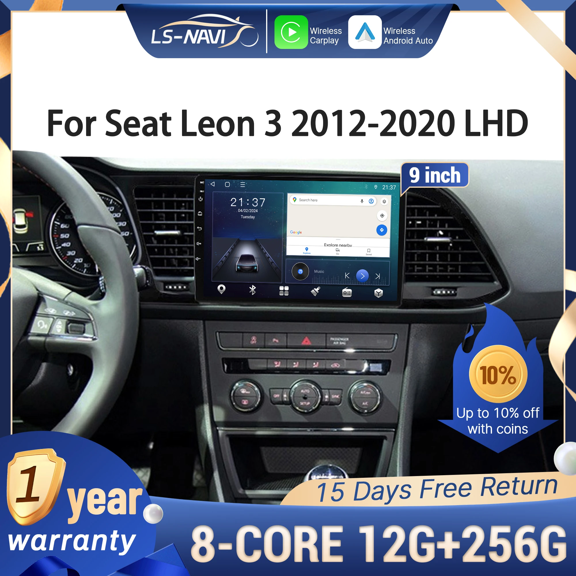 

Автомобильный радиоприемник мультимедиа для Seat Leon 3 2012-2020 LHD Android 14 навигация 4G GPS беспроводной CarPlay сенсорный экран Bluetooth стерео