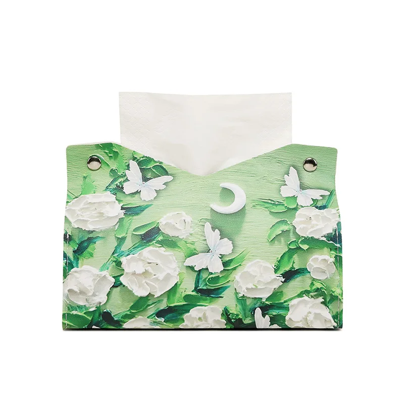 

Oil Painting Luxury Style Tissue Box Decorative Holder for Living Room Bathroom Dining Room Organizer