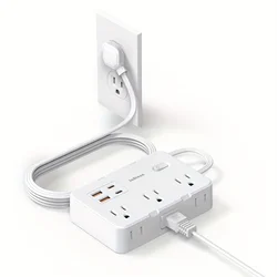 US Plug Power Strip with 6 AC Outlets 4 USB Ports(2 USB-C), 5ft Braided Extender Cable,Surge Protector Adapter for Home Office