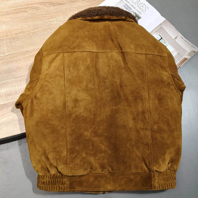 ملابس الشتاء امرأة القهوة/الكراميل الرجعية التلبيب سستة الصوف طوق فضفاض موضة جلد الغنم سترة من جلد الغزال أوزة أسفل معطف الإناث #6