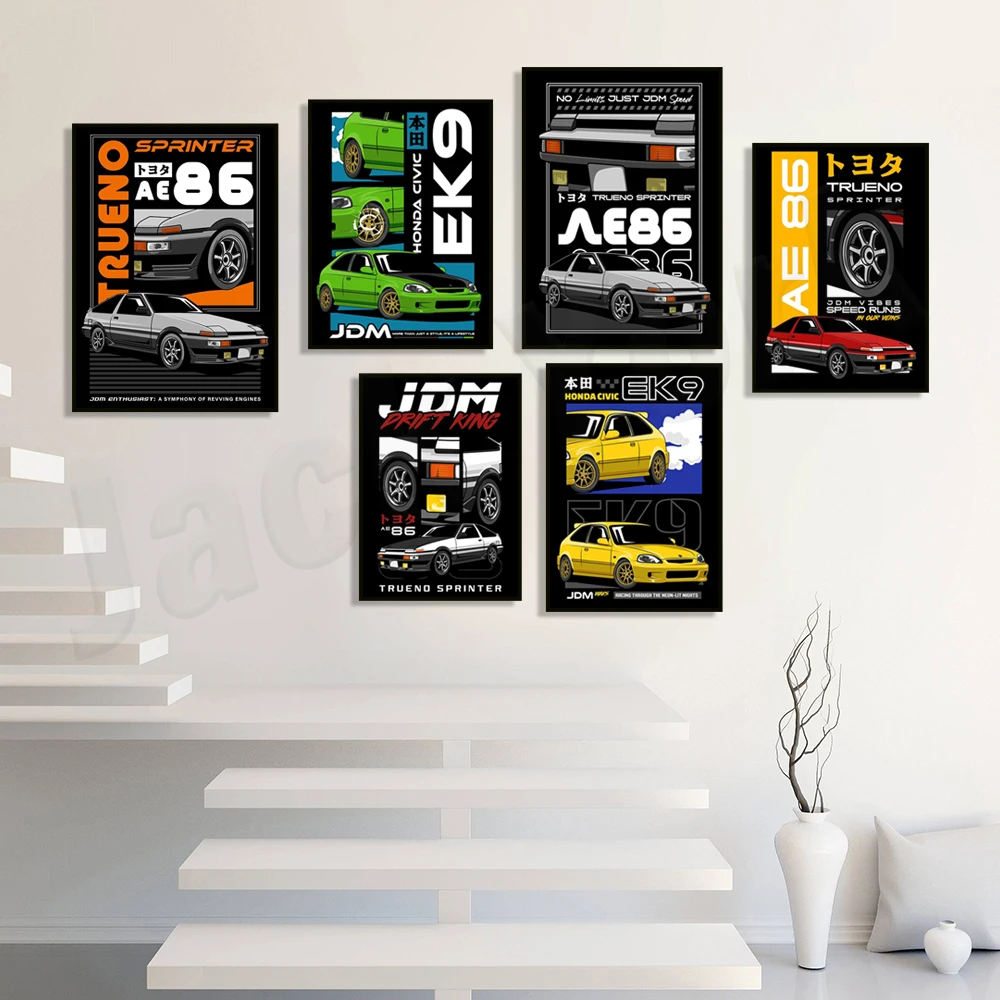 Retro Japanese cars, American cars, Civic modified cars, Nissan posters canvas paintings wall art pictures home room decoration