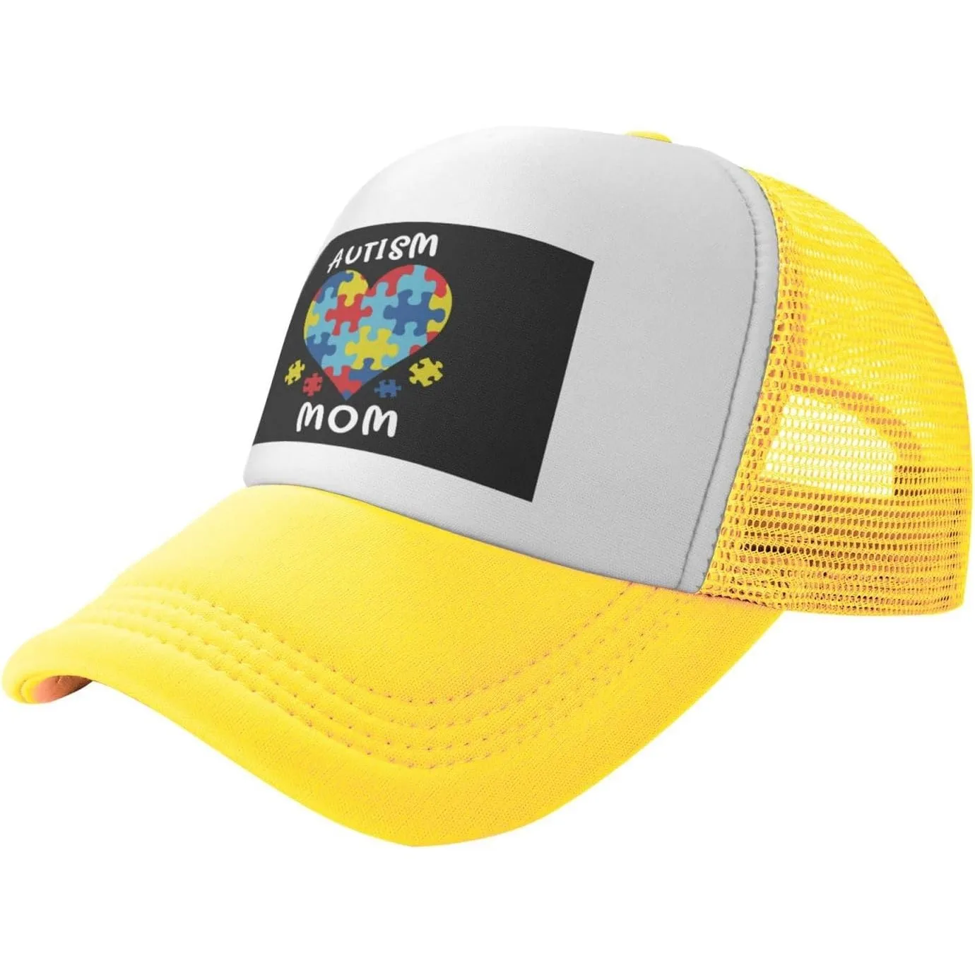 Autism Mom Heart Puzzle Trucker Hat Mesh Baseball Snapback Cap Unisex Casual