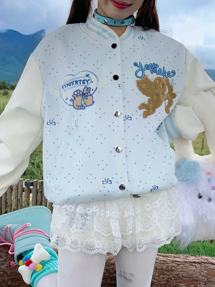 일본 하라주쿠 귀여운 만화 자수 봄버 재킷 귀여운 리본 - Embroidery Knot 리뷰 및 가격