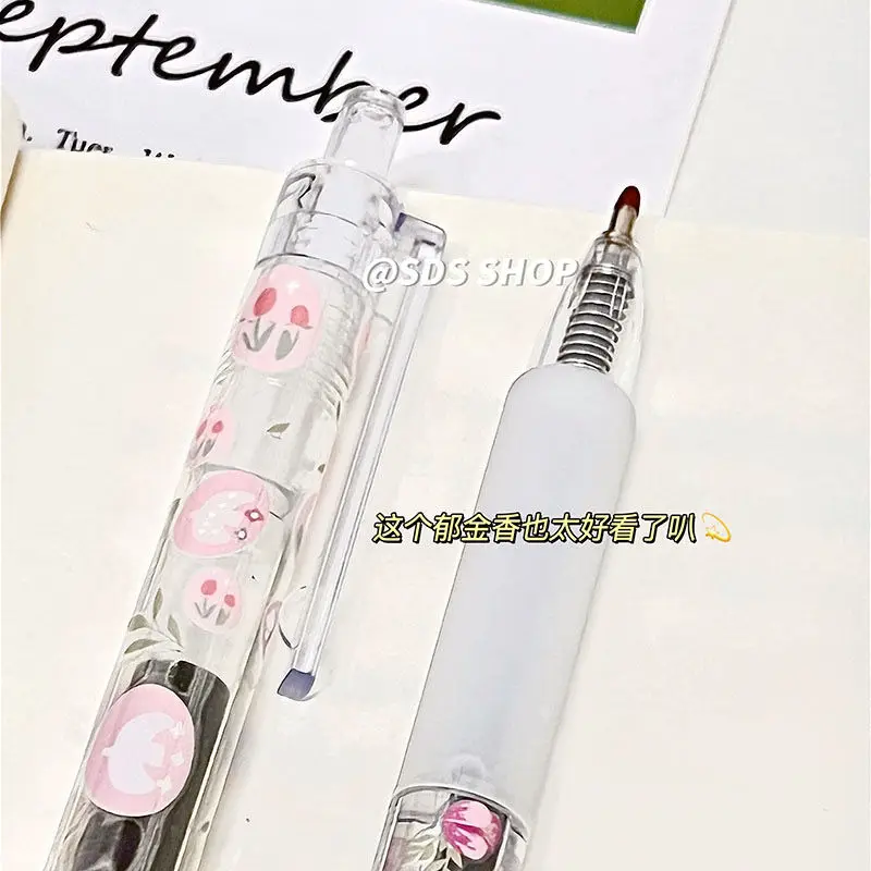 6Pcs Cute Flowers Press Gel Pen Signature Quick drying Students Pens Gift School Office journal Clear Stationery Business Supply