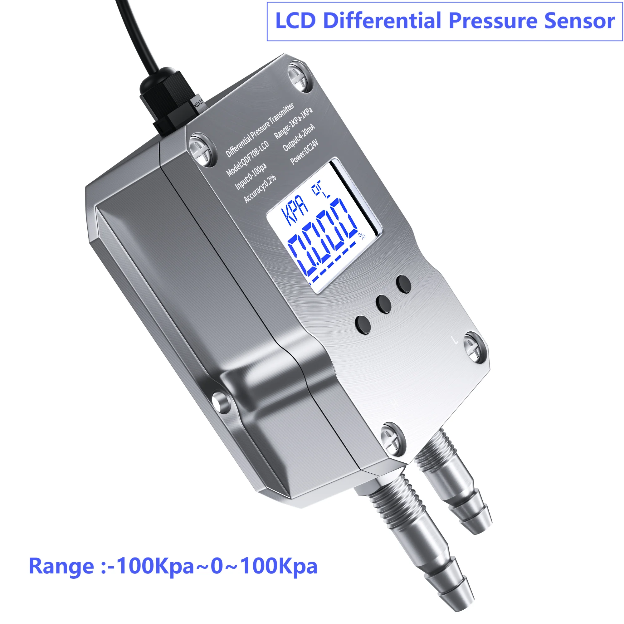 

LCD Differential Pressure Transmitter 4-20mA 0-10V Wind Pressure Sensor 2Kpa 10KPa 200Pa Air Differential Pressure Transducer