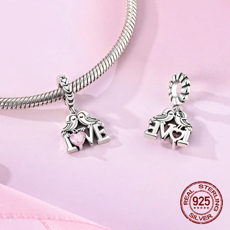 حار بيع الحب الطيور سحر 925 فضة عيد الحب استرخى قلادة صالح الإسورة سوار قلادة DIY مجوهرات