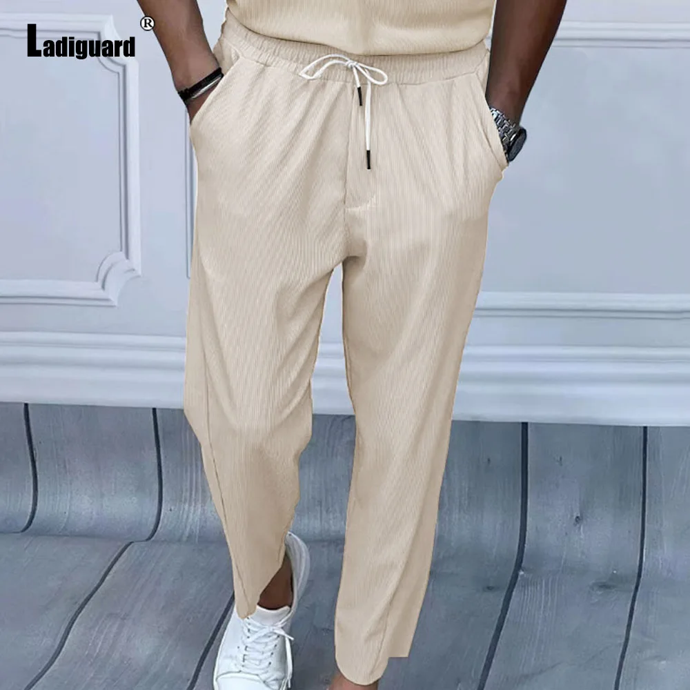 Men's Latest Simple Corduroy Pants Solid White Khaki Stand Pocket Trousers Plus Size Mens Casual Straight Basic Sweatpants